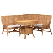 bali & pari Olivera Bohemian Light Honey Rattan 3-Piece Dining Nook Set